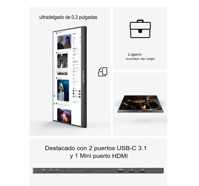 Monitor Portátil Arzopa 15.6´´ HDMI 1080P FHD