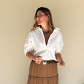 ivory oversized poplin shirt open cuff sleeve detail