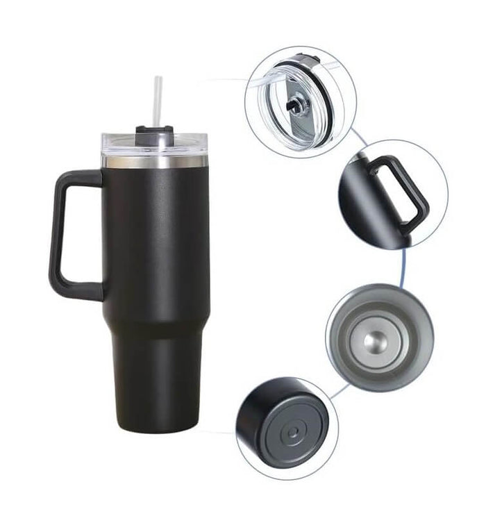 Termo De Acero Inoxidable De 40 Onzas Con Asa y Sorbete